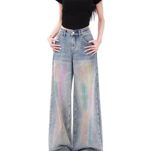 Vintage Brush Strokes Y2K Jeans for a Chic Coquette Aesthetic Look