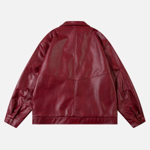 Vintage Burgundy Y2K Aesthetic Faux Leather Jacket for Chic Coquette Style