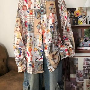 Vintage Cartoon Oversized Y2K Shirt - Cute Graphic Tee for Coquette and Grunge Aesthetic