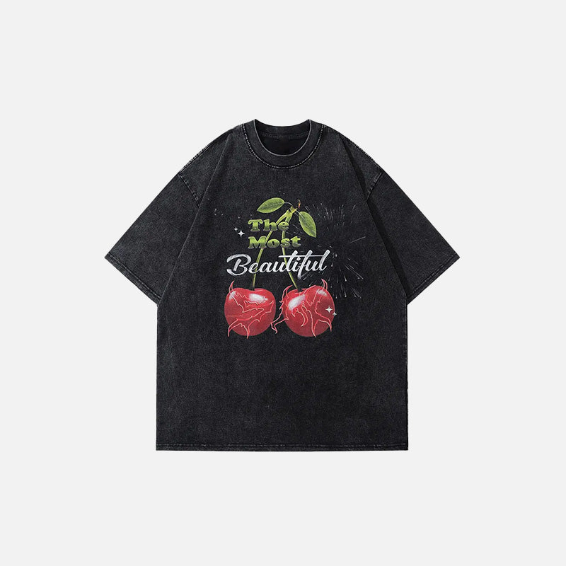 Vintage Cherry Fruit Graphic Tee - Y2K Aesthetic Cute Top for Retro Style Lovers