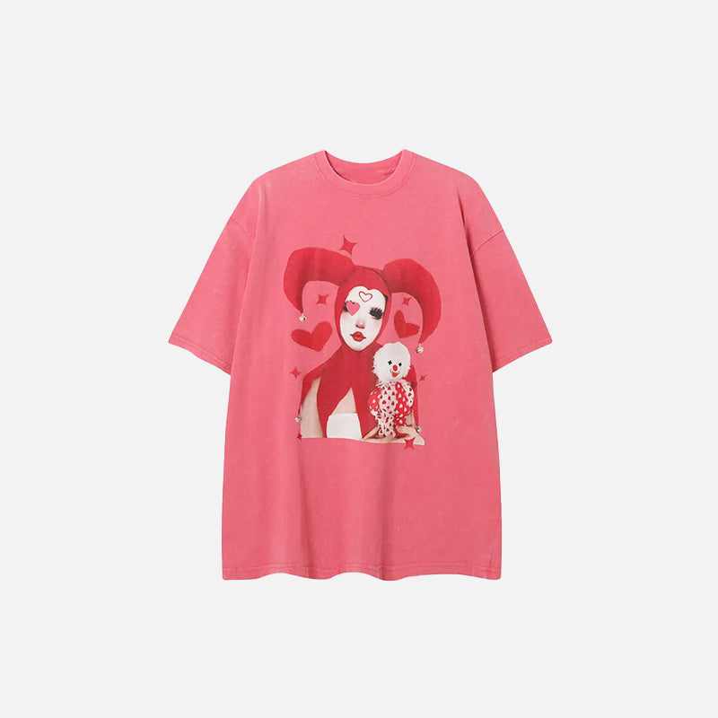 Vintage Clown Graphic Washed T-Shirt | Y2K Aesthetic Tee for Grunge and Coquette Styles