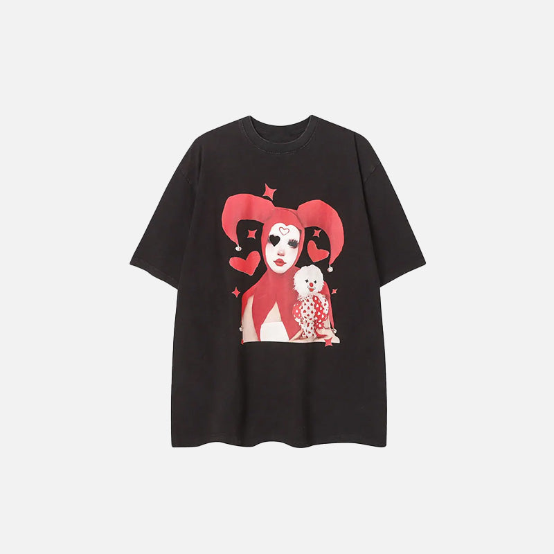 Vintage Clown Graphic Washed T-Shirt | Y2K Aesthetic Tee for Grunge and Coquette Styles