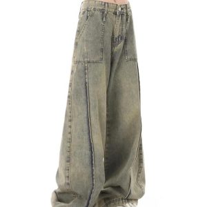 Vintage Distressed Wash Y2K Boyfriend Jeans for a Trendy Grunge Aesthetic Look