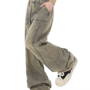 Vintage Distressed Wash Y2K Boyfriend Jeans for a Trendy Grunge Aesthetic Look