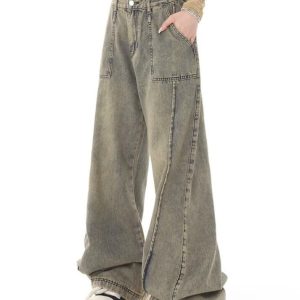 Vintage Distressed Wash Y2K Boyfriend Jeans for a Trendy Grunge Aesthetic Look