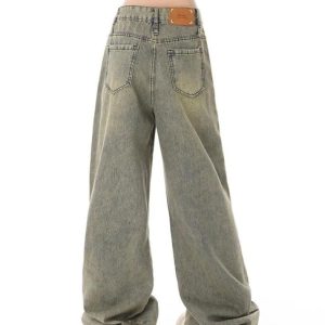 Vintage Distressed Wash Y2K Boyfriend Jeans for a Trendy Grunge Aesthetic Look