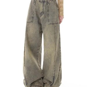 Vintage Distressed Wash Y2K Boyfriend Jeans for a Trendy Grunge Aesthetic Look