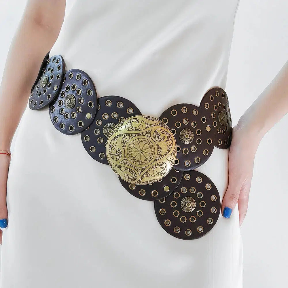 Vintage Ethnic Floral Buckle Belt for Y2K Aesthetic and Coquette Style Outfits