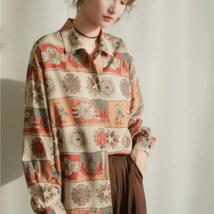 Vintage Figured Grandmacore Aesthetic Shirt - Y2K Inspired Cozy Fashion Top