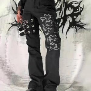 Vintage Graphic Y2K Straight Leg Pants for Trendy Aesthetic Outfits and Retro Style