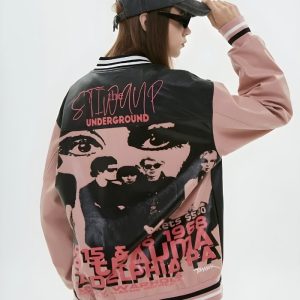 Vintage Grunge 1968 Varsity Jacket - Y2K Aesthetic Layering Essential for Retro Outfits