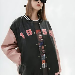 Vintage Grunge 1968 Varsity Jacket - Y2K Aesthetic Layering Essential for Retro Outfits