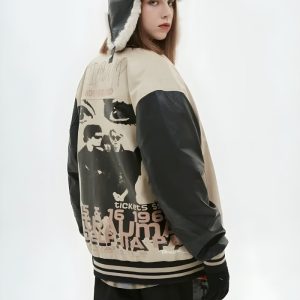 Vintage Grunge 1968 Varsity Jacket - Y2K Aesthetic Layering Essential for Retro Outfits