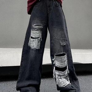 Vintage High Rise Ripped Jeans for Y2K Aesthetic and Grunge Style Outfits