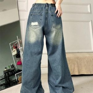 Vintage High Rise Ripped Jeans for Y2K Aesthetic and Grunge Style Outfits