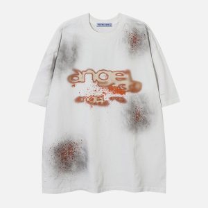 Vintage-Inspired Burning Letter Washed Tee - Y2K Aesthetic Graphic Top for Trendy Looks