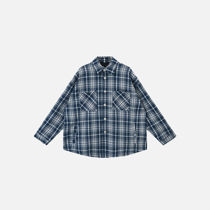 Vintage-Inspired Loose Retro Plaid Shirt for Y2K Aesthetic and Grunge Style Outfits