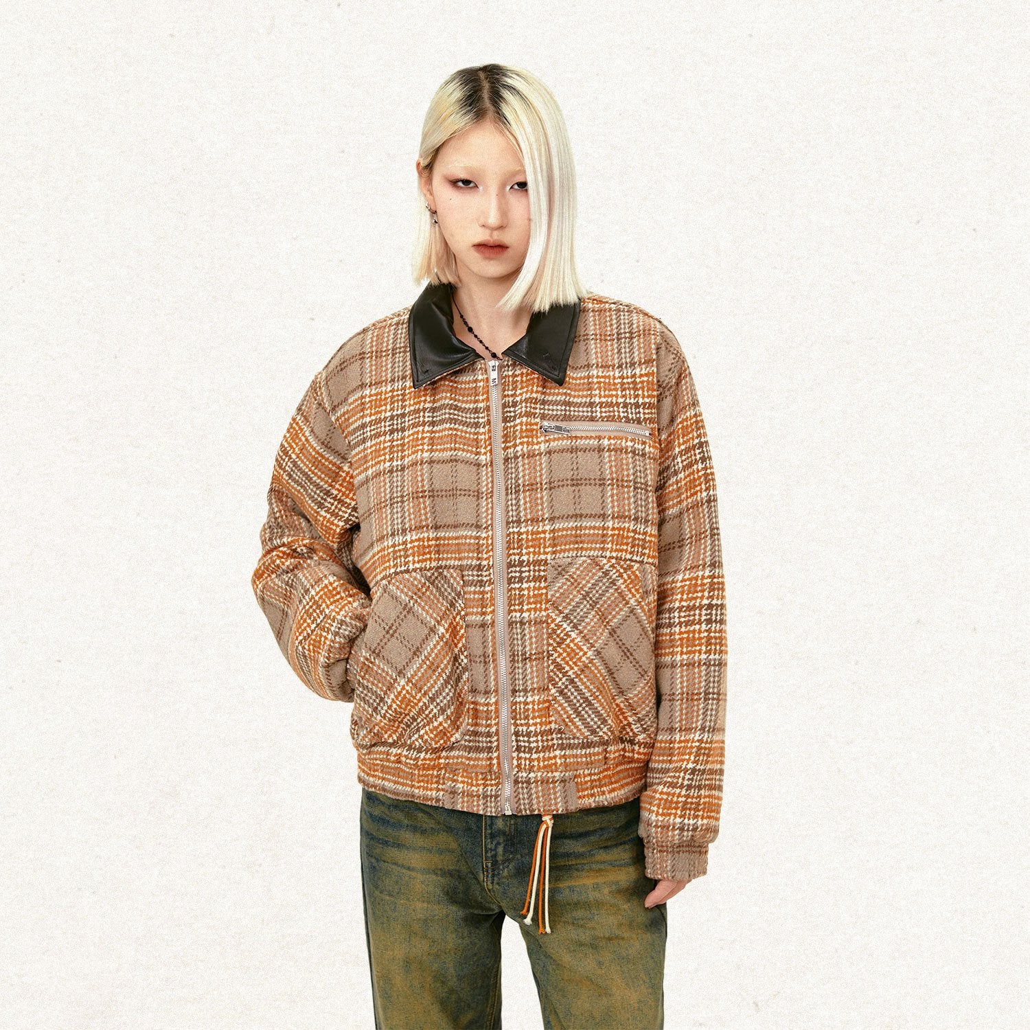 Vintage-Inspired Loose Retro Plaid Striped Jacket for Y2K Aesthetic Outfits