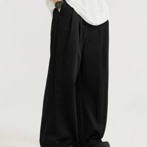 Vintage-Inspired Loose Retro Solid Pants for Y2K Aesthetic and Comfy Everyday Style