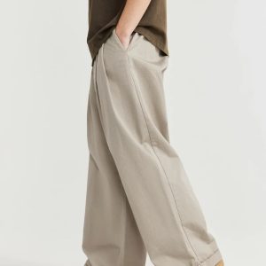 Vintage-Inspired Loose Retro Solid Pants for Y2K Aesthetic and Comfy Everyday Style