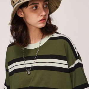 Vintage-Inspired Loose Retro Striped T-Shirt for Y2K Aesthetic Outfits