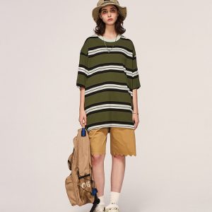 Vintage-Inspired Loose Retro Striped T-Shirt for Y2K Aesthetic Outfits