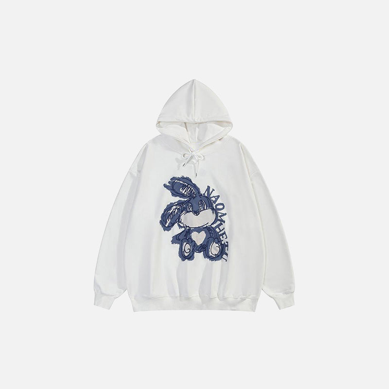 Vintage-Inspired Rabbit Print Hoodie for Y2K Aesthetic and Cozy Style