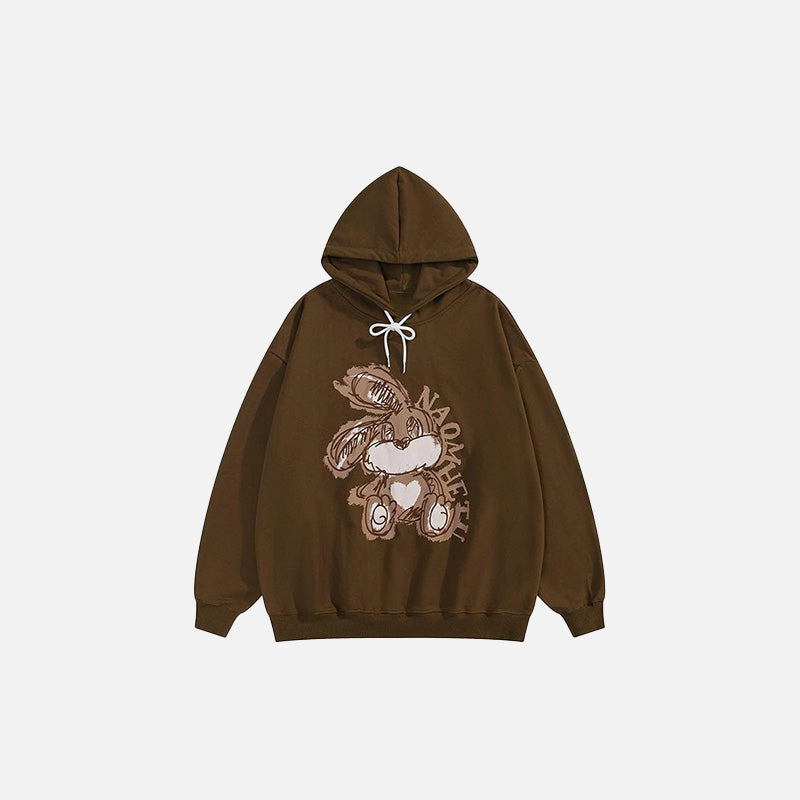 Vintage-Inspired Rabbit Print Hoodie for Y2K Aesthetic and Cozy Style