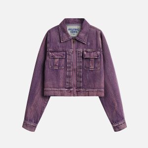 Vintage-Inspired Wrinkle Washed Denim Jacket for Y2K Aesthetic Outfits