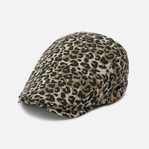 Vintage Leopard Print Beret - Y2K Aesthetic Accessory for Coquette and Grunge Styles