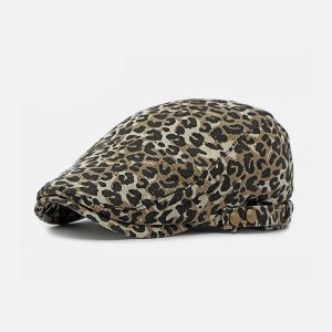 Vintage Leopard Print Beret - Y2K Aesthetic Accessory for Coquette and Grunge Styles