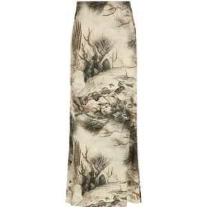 Vintage Print Y2K Aesthetic Low Rise Shift Midi Skirt for Trendy Outfits