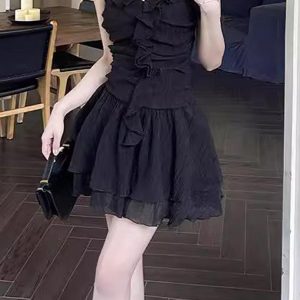 Vintage Ruffled V-Neck Mini Dress - Y2K Aesthetic Cute Dress for Coquette Style Outfits