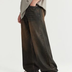 Vintage Rusty Washed Y2K Denim Jeans for a Retro Grunge Aesthetic Look