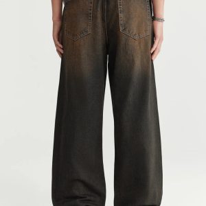 Vintage Rusty Washed Y2K Denim Jeans for a Retro Grunge Aesthetic Look