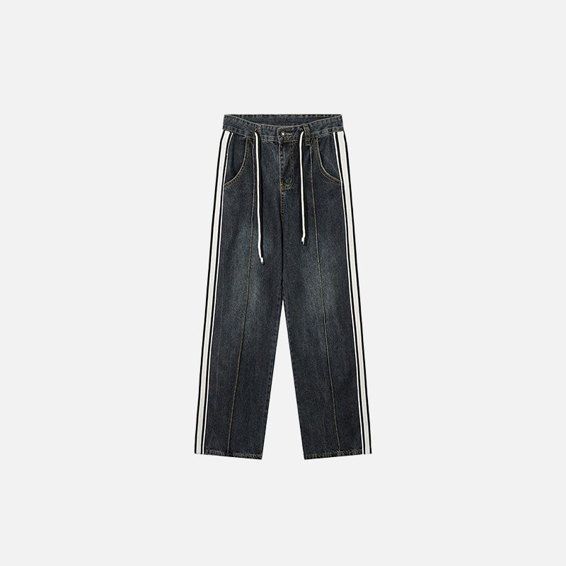 Vintage Side Stripes Y2K Drawstring Jeans for a Retro Aesthetic Look