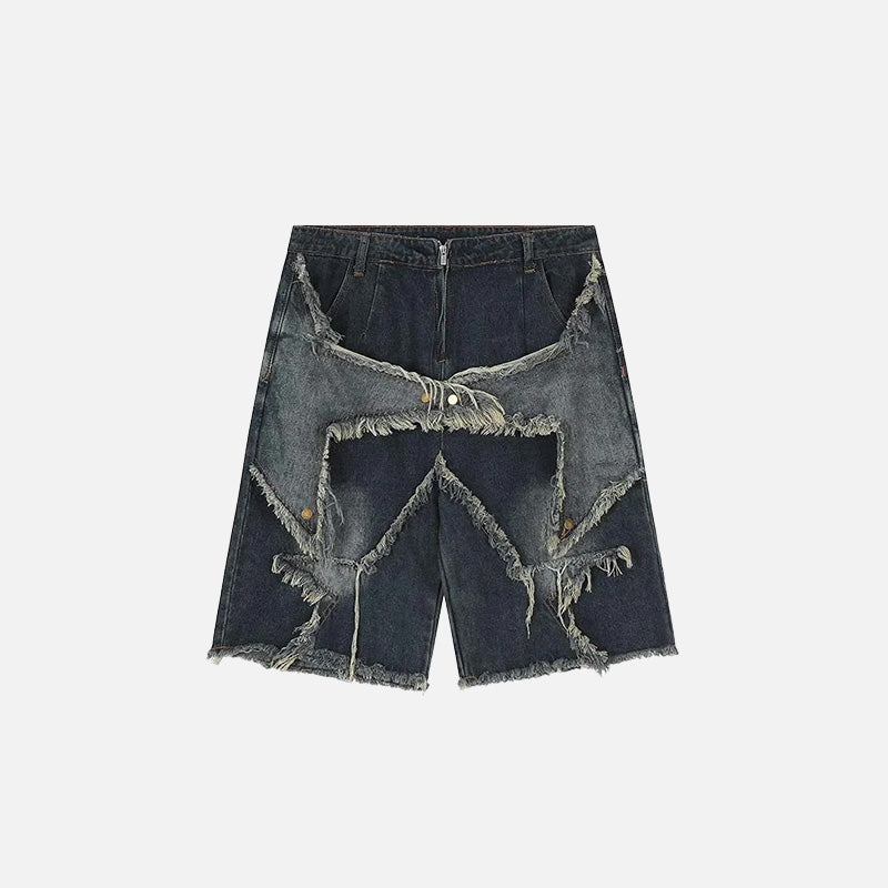 Vintage Star Fringe Jorts: Y2K Aesthetic Denim Shorts for Grunge and Coquette Styles