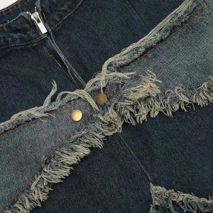 Vintage Star Fringe Jorts: Y2K Aesthetic Denim Shorts for Grunge and Coquette Styles