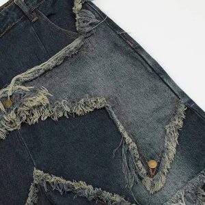 Vintage Star Fringe Jorts: Y2K Aesthetic Denim Shorts for Grunge and Coquette Styles