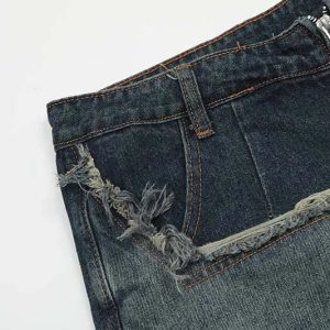 Vintage Star Fringe Jorts: Y2K Aesthetic Denim Shorts for Grunge and Coquette Styles