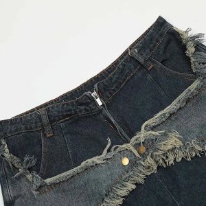 Vintage Star Fringe Jorts: Y2K Aesthetic Denim Shorts for Grunge and Coquette Styles