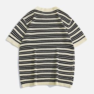 Vintage Stripe Cut-Out Tee - Y2K Aesthetic Top for Coquette and Grunge Styles