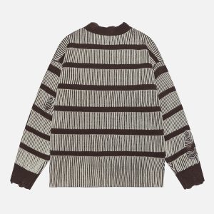 Vintage Stripe Distressed Sweater - Y2K Aesthetic Knit Top for Cozy Grunge Style