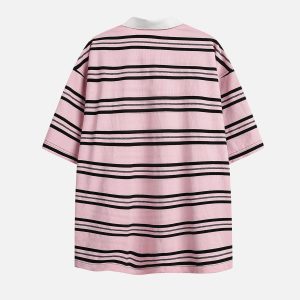 Vintage Stripe Polo Tee - Y2K Aesthetic Top for Coquette and Grunge Style Outfits