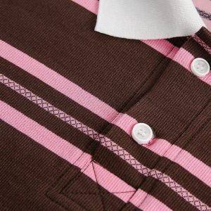 Vintage Stripe Polo Tee - Y2K Aesthetic Top for Coquette and Grunge Style Outfits