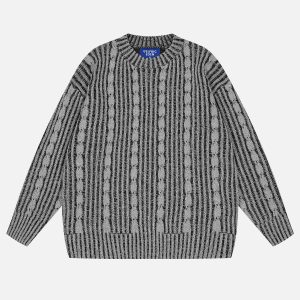 Vintage Stripe Sweater - Y2K Aesthetic Knit Top for Cozy Retro Style