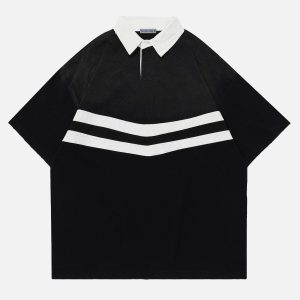 Vintage Stripe Washed Polo Tee - Y2K Aesthetic Top for Effortless Style