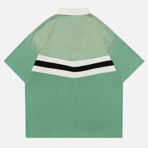 Vintage Stripe Washed Polo Tee - Y2K Aesthetic Top for Effortless Style