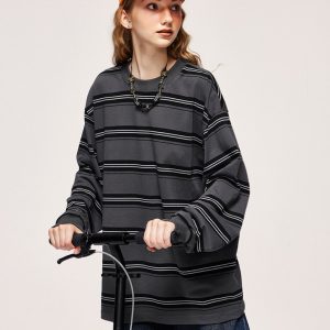 Vintage Striped Y2K Aesthetic Loose Long-Sleeved T-Shirt for Effortless Style