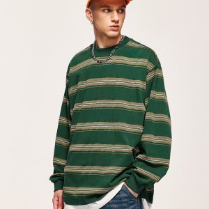 Vintage Striped Y2K Aesthetic Loose Long-Sleeved T-Shirt for Effortless Style